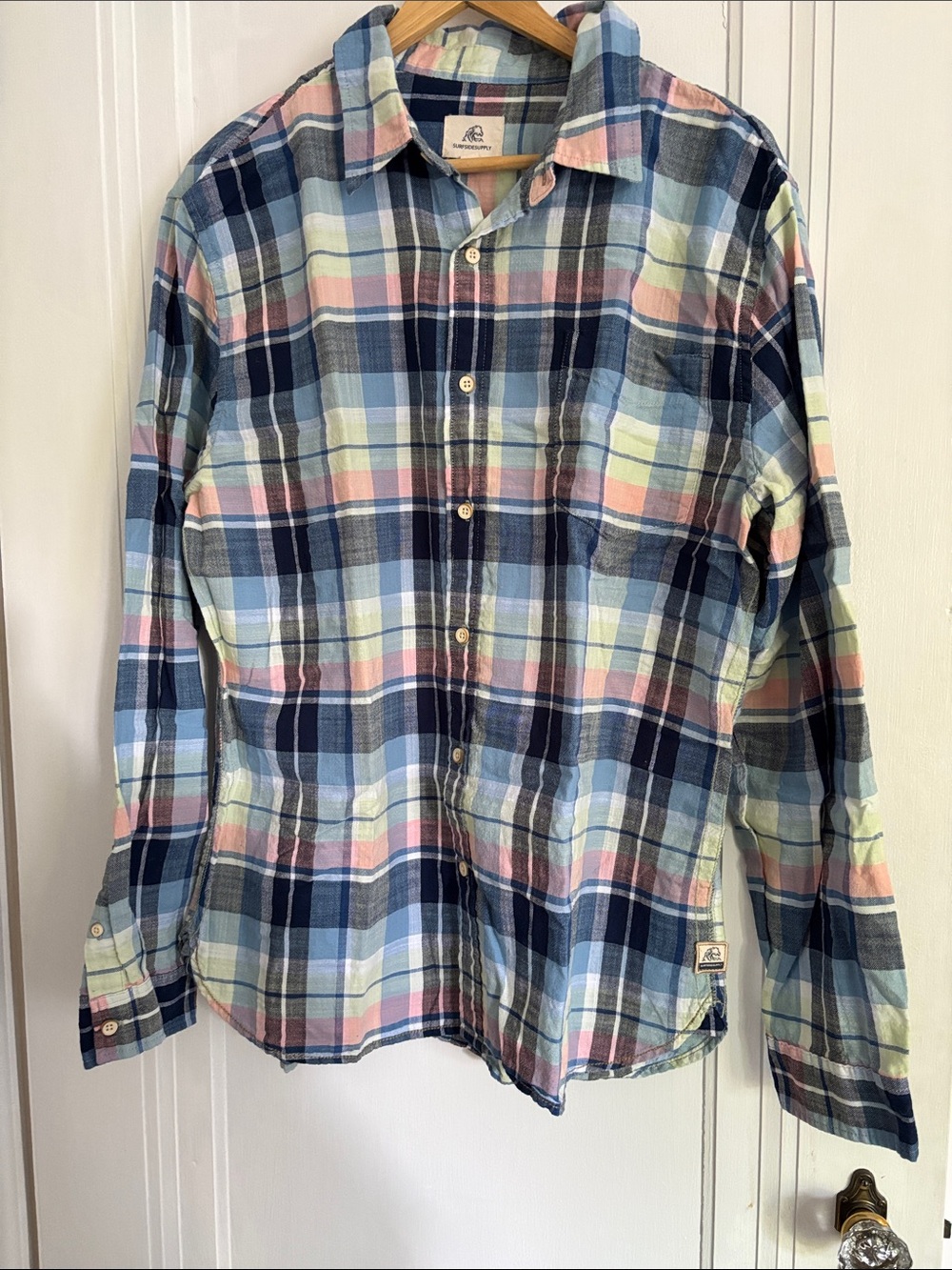 Surfside Supply Men’s Navy, Light Blue & Pink Plaid Button-Down Shirt